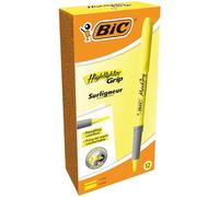 BIC 811935 Pack of 12 Yellow Bevelled Tip Marker Pens (Yellow, Bevelled Tip, Yellow, Grey, Round, 12 Pieces)