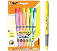 BIC Highlighter Grip, Ribbed Rubber Grip for Extra Comfort, Water-Based Ink, As