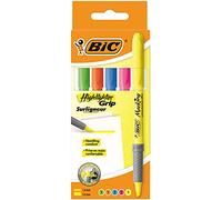 BIC Highlighter Grip, Ribbed Rubber Grip for Extra Comfort, Water-Based Ink, Assorted Colours, Pack of 5