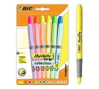 BIC Highlighter Grip, Ribbed Rubber Grip for Extra Comfort, Water-Based Ink, Assorted Intense and Pastel Colours, Pack of 12