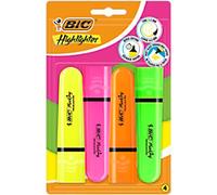 BIC Marking Flat Higlighter Highlighters Set of 4, 4 Colours (Yellow, Orange, Pink, Green), Water-Based, Quick Dry Ink