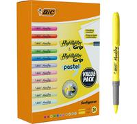 BIC Highlighters Grip Pastel and Neon Colours - Highlighter Pens Multipack - St