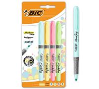 BIC Highlighters Grip Pastel Colours - Highlighter Pens Multipack - Stationery Supplies Pack of 4