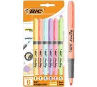 BIC Highlighters Grip Pastel Colours - Grip Highlighter Pens Multipack - Stationery Supplies Pack of 6