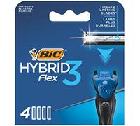 BIC Hybrid 3 Flex Men's Razor Refills with 3 Nano-Tech Titanium Moveable Blades - Box of 4 Cartridges