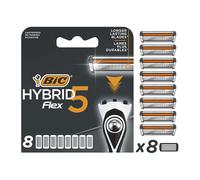 Bic Hybrid 5 Flex Men's Razor Refills with 5 Moveable Nano-Tech Titanium Blades - Box of 8 Cartridges, Black/White