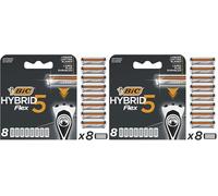 Bic Hybrid 5 Flex Men's Razor Refills with 5 Moveable Nano-Tech Titanium Blades - Box of 8 Cartridges, Black/White (Pack of 2)