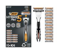 BIC Hybrid 5 Flex Refillable Men's Razor, 1 Weighted Handle and 10 Nano-Tech Titanium 5-Blade Refills with Precision Blade - Bundle of 1+10