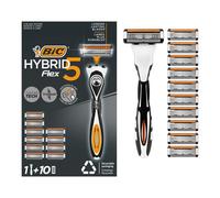 BIC Hybrid 5 Flex Refillable Men's Razor, 1 Weighted Handle and 10 NanoTech T...