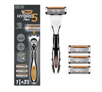 BIC Hybrid 5 Flex Refillable Men's Razor, 1 Weighted Handle and 3 Nano-Tech Titanium Plated 5-Blade Refills with Precision Blade, Bundle of 1 plus 3