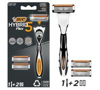 BIC Hybrid 5 Flex Refillable Men's Razor Kit, Handle and Nano-Tech Titanium 5-Blade Refills - Box of 1+2