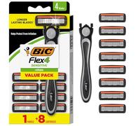 BIC Hybrid Flex 4 Sensitive Titanium Men's Disposable Razors, For a Smooth, Ultra-Close and Comfortable Shave, 8 Cartridges and 1 Handles, 9 Piece Razor Set