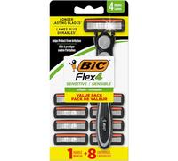 BIC Hybrid Flex 4 Sensitive Titanium Men's Disposable Razors, For a Smooth, Ultra-Close and Comfortable Shave, 8 Cartridges and 1 Handles, 9 Piece Razor Set