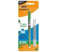 BIC Illusion Erasable and Refillable Ballpoint and Refills - Green Ink - Pack of 1 Pen + 2 Refills - Medium Point 0.7mm