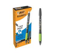 BIC Illusion Erasable Refillable Ballpoint Pens with Medium Point (0.7mm) - Black, Box of 12