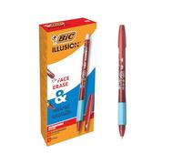 BIC Illusion Erasable Refillable Ballpoint Pens with Medium Point (0.7mm) - Red, Box of 12