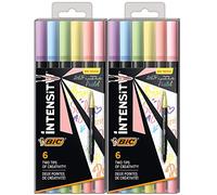 BIC Intensity 12-Pack Dual-Tip Coloring Felt Pens with 0.7mm Fine Tip and Flexible Brush in Pastel Tones
