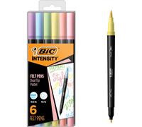 BIC Intensity 2 in 1 Dual Tip Fineliner Pens, Fine Tip (0.7mm) and Flexible Brush (3.7mm), Assorted Pastel Colors, 6-Count Pack