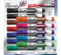 BIC Intensity Advanced Colorful Dry Erase Markers, Chisel Tip, 12-Count Pack of Assorted Colors, Whiteboard Markers for Teachers and Office Supplies