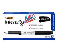 BIC Intensity Black Low Odor Dry Erase Markers, Fine Tip, 12-Count Pack of Erasable Markers With Low-Odor Ink for a Pleasant Writing Experience