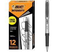 BIC Intensity Black Permanent Markers, Ultra Fine Point, 12-Count Pack of Black Markers With Non-Slip Grip for Comfort and Control