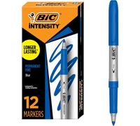 BIC Intensity Blue Permanent Markers, Fine Point, 12-Count Pack of Blue Markers With Non-Slip Grip for Comfort and Control