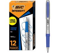 BIC Intensity Blue Permanent Markers, Ultra Fine Point, 12-Count Pack of Blue Markers With Non-Slip Grip for Comfort and Control