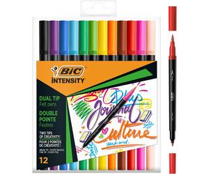 Bic Intensity Felt Tip Pens, Dual Tips with Fine and Brush Tips, Vibrant Colour