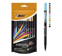 BIC Intensity Fineliner Pens, Fine Felt Tip Pens, No bleeding, No Smudging, in Vivid Assorted Colours, Pack of 12