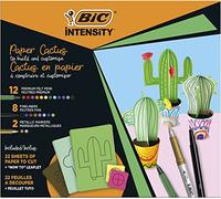 BIC Intensity Paper Cactus Kit, 12 Colouring Felt Tip Pens, 8 Fineliners, 2 Metallic Colouring Pens, 22 Sheets with Printed Cutouts, School Supplies, 44 Pack