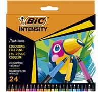 BIC Intensity Premium Colouring Pens with Black Barrel and Comfortable Rubber Grip, Assorted Colours, Pack of 24