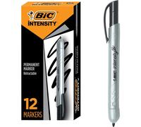 BIC Intensity Retractable Permanent Markers, Fine Bullet Tip, Black, 12-Count Pack, Permanent Markers for Teachers and Office Supplies