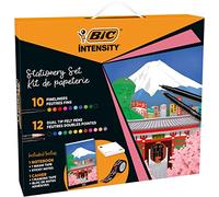 BIC Intensity Stationery Set, 12 Colouring Felt Tip Pens with Dual Tips, 10 BIC Pens with Fineliners, 1 Notebook with Washi Tape and Sticky Notes, School Supplies, 25 Pack