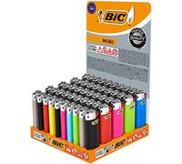 BIC J25 Long-Lasting Mini Lighters that lasts for up to 1,450 lights, Assorted Colour, Flint, Tray of 50