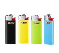 BIC J25 Mini Lighter - Alloy Steel & Resin Build Lighters, Up to 1,450 Lights Assorted Colour & Long Lasting Gas Lighter, Compact & Small Pocket Lighters for Smoking, Camping & BBQ | Pack of 4