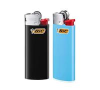 BIC J25 Mini Lighter - Alloy Steel & Resin Build Lighters, Up to 1,450 Lights Assorted Colour & Long Lasting Gas Lighter, Compact & Small Pocket Lighters for Smoking, Camping & BBQ | Pack of 2