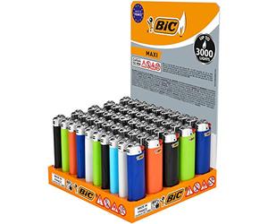 BIC J26 Long-Lasting Maxi Lighters that lasts for up to 3,000 lights, Assorted Colour, Flint, Tray of 50