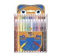 Kids Colouring Set - Case of 30 Colouring Products - 18 Pencils and 12 Felt-Tip Colouring Pens in Convenient Plastic Case