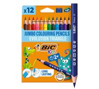 BIC Kids Evolution Triangle Coloured Pencils, Colouring Pencils Ideal for Small Kids 2 Years and Up to Place Fingers, Extra Resistant BIC Pencils, School Supplies, 12 Pack