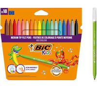 BIC Kids Kid Couleur Felt Tip Colouring Pens - Assorted Colours, Water-Based, Cardboard Wallet of 18