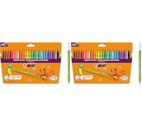 BIC Kids Kid Couleur Felt Tip Colouring Pens - Assorted Colours, Cardboard Wallet of 24,841800 (Pack of 2)