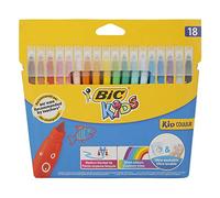 BIC Kids Kid Couleur Felt Tip Colouring Pens - Assorted Colours, Water-Based, Cardboard Wallet of 18