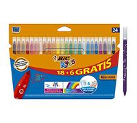 BIC Kids Kid Couleur Felt Tip Colouring Pens - Cardboard Wallet of 24 Ultra-Washable Pens - Assorted Colours - Medium Point