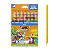 BIC Kids Smooth' Colouring Pencils Made from 100% Responsibly Sourced Wood- Assorted Standard, Metallic, Pastel and Neon Colours, Pack of 54