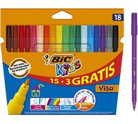 BIC Kids Visa Felt Tip Pens, Fine Tip, Very Vivid Colouring Pens, Washable Markers, Back to School Supplies, 18 Pack