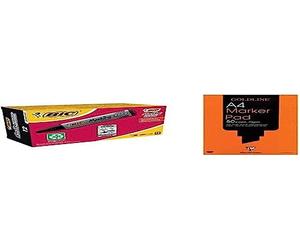 Bic Marking 2000 ECOlutions Permanent Markers, Black, Box of 12 Markers with Bullet Tip and Quick Drying Ink + Clairefontaine Goldline Marker Pad, A4, 70gsm, Bleedproof, 50 sheets, White