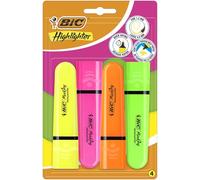 BIC Marking Flat Higlighter Highlighters Set of 4, 4 Colours (Yellow, Orange, Pink, Green), Water-Based, Quick Dry Ink