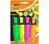 BIC Marking Flat Higlighter Highlighters Set of 4, 4 Colours (Yellow, Orange, Pink, Green), Water-Based, Quick Dry Ink