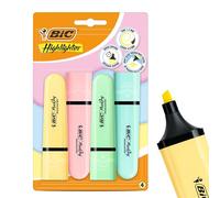 BIC Marking Highlighter Flat Assorted Pastel Pack of 4 Plastic Highlighter Pen with Chisel Tip for Smooth Notes Precise Highlights Ideal for School and Office