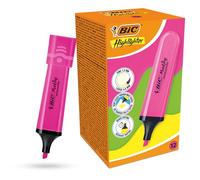 BIC Marking Highlighter Flat Highlighter Marker Pack of 12 Plastic Highlighter Pen with Fluorescent Pink Neon Ink Highlighter Pens for Smooth Notes Precise Highlights Ideal for School and Office